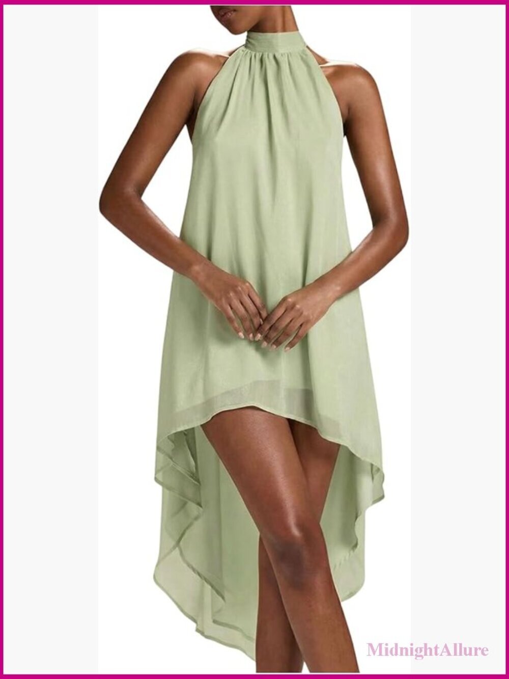 Chiffon Flowy Halter Dress High Low Backless Wedding Guest